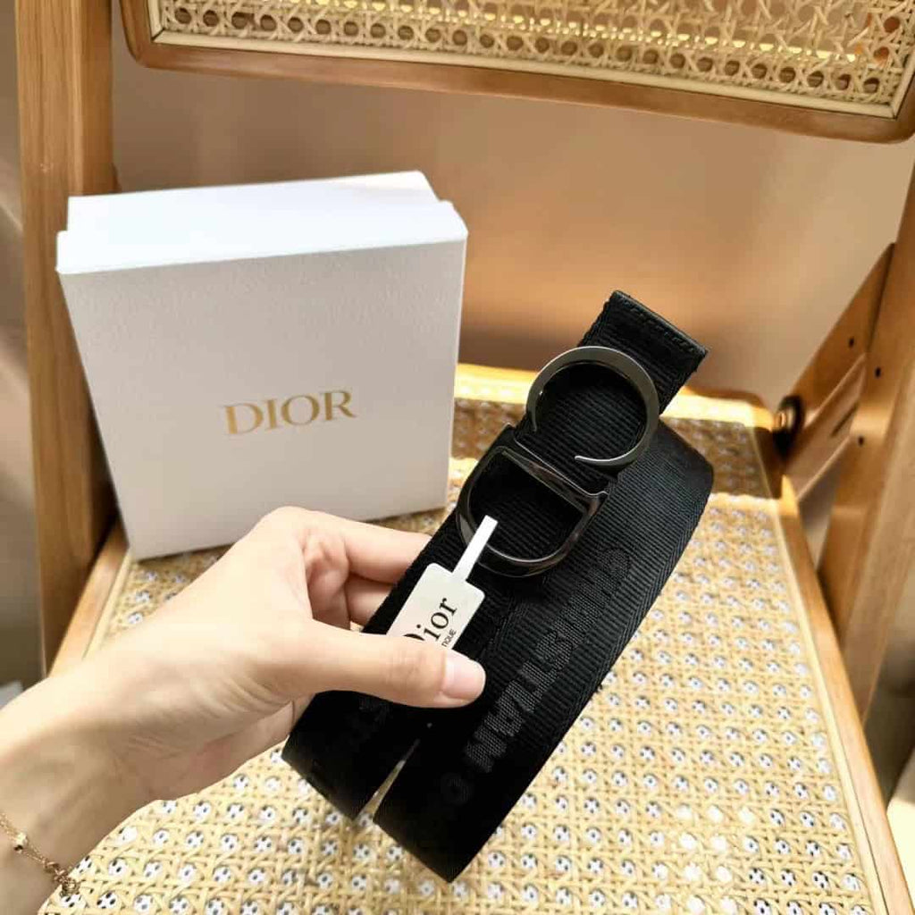 Christian Dior Black Canvas Jacquard Saddle Belt – DB022