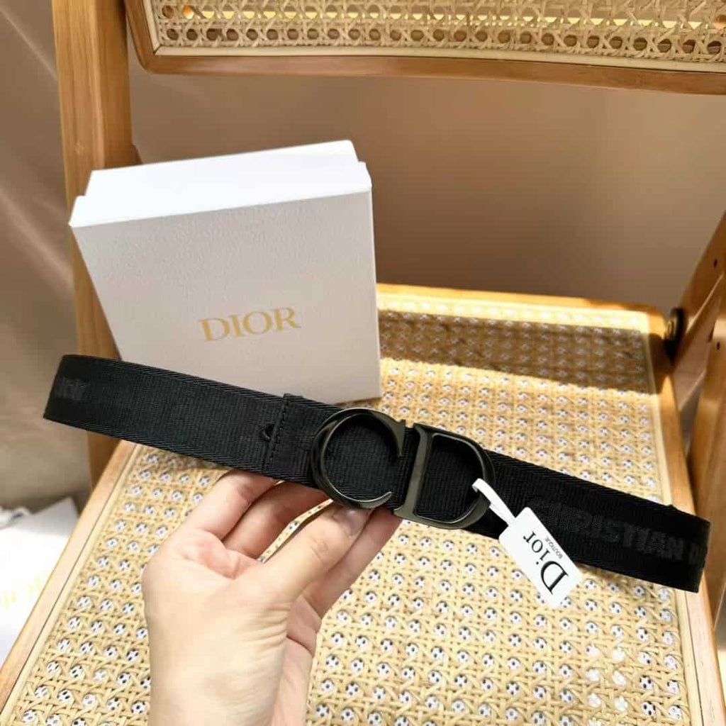 Christian Dior Black Canvas Jacquard Saddle Belt – DB022