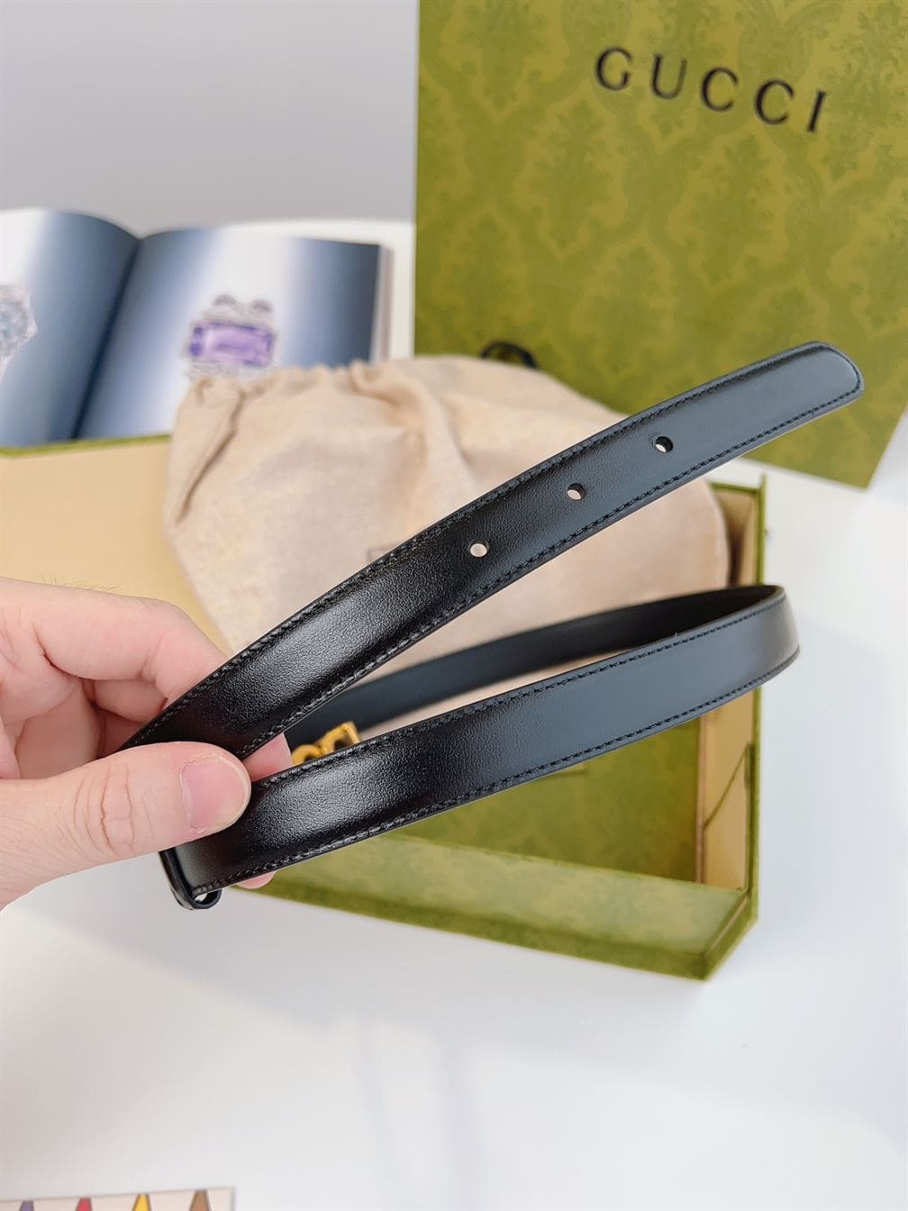 GUCCI BUCKLE THIN BELT BLACK LEATHER – GB024