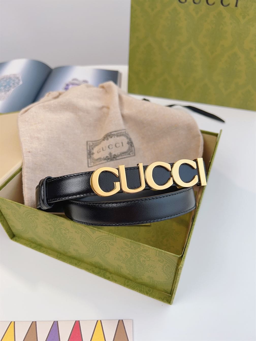 GUCCI BUCKLE THIN BELT BLACK LEATHER – GB024