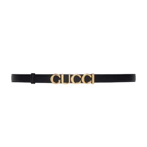 GUCCI BUCKLE THIN BELT BLACK LEATHER – GB024