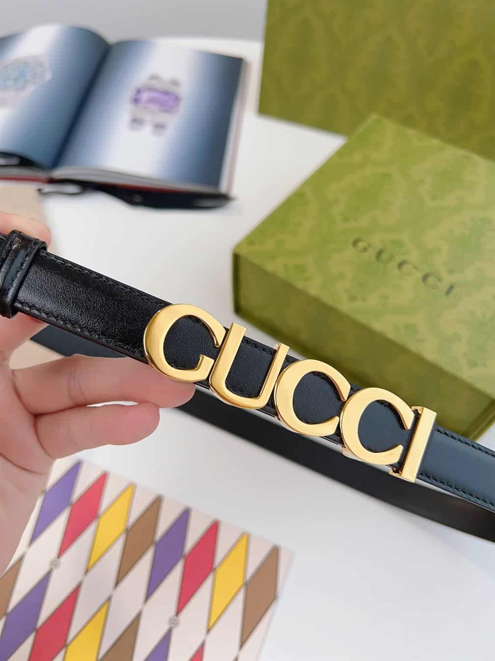 GUCCI BUCKLE THIN BELT BLACK LEATHER – GB024