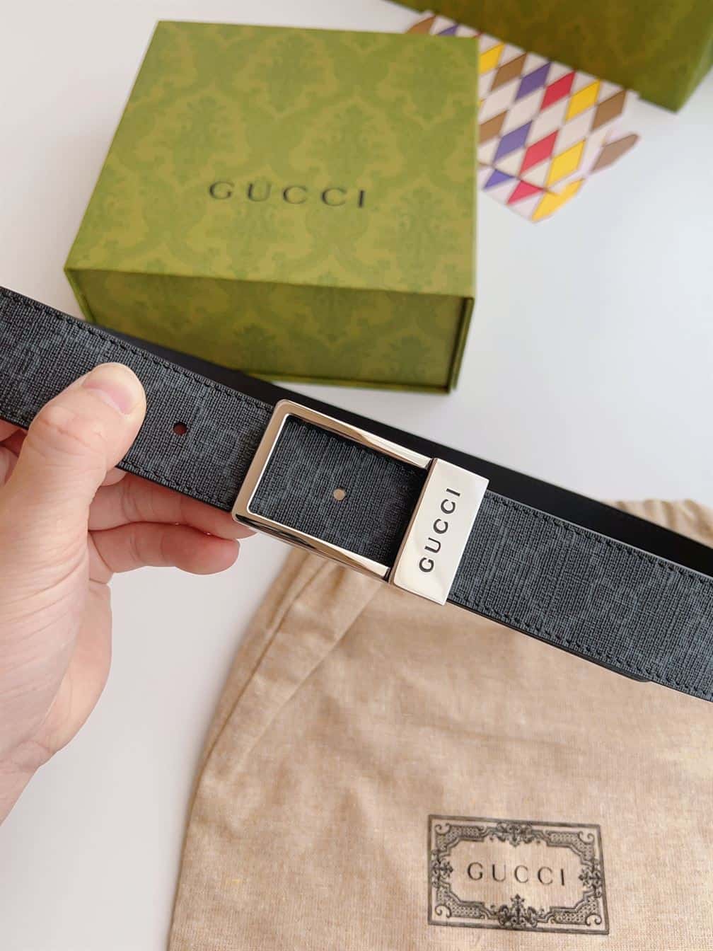 GUCCI GG BELT WITH RECTANGULAR BUCKLE – GB042