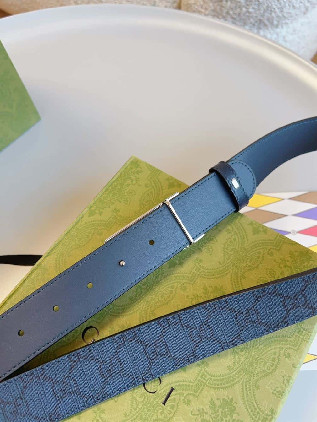 GUCCI GG BELT WITH RECTANGULAR BUCKLE – GB043