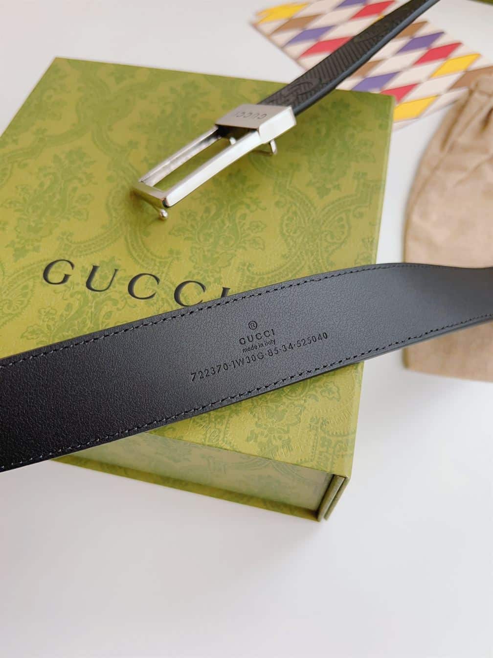 GUCCI GG BELT WITH RECTANGULAR BUCKLE – GB044