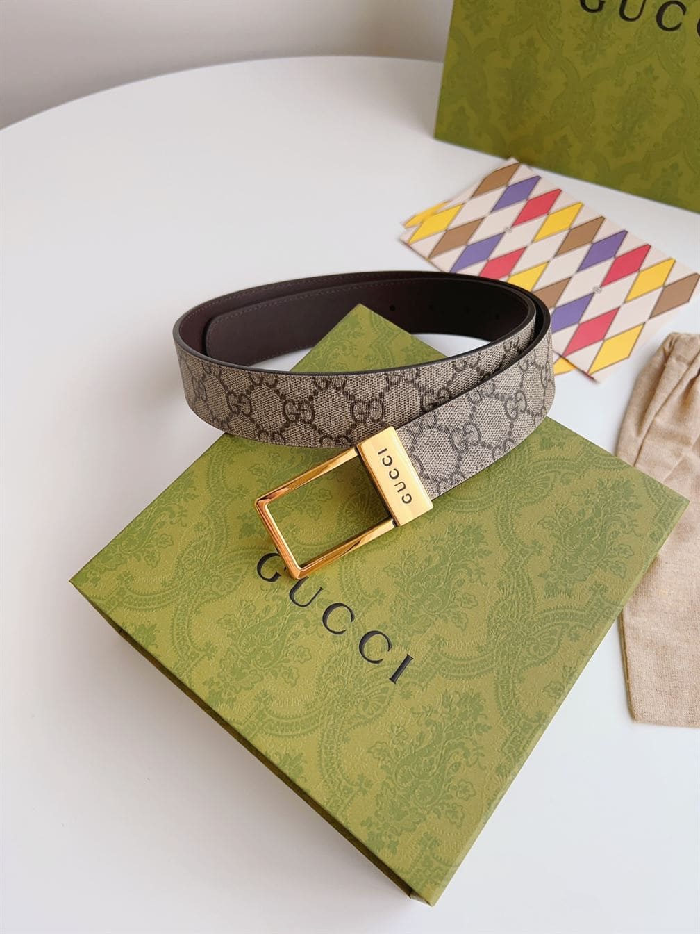 GUCCI GG BELT WITH RECTANGULAR BUCKLE – GB045