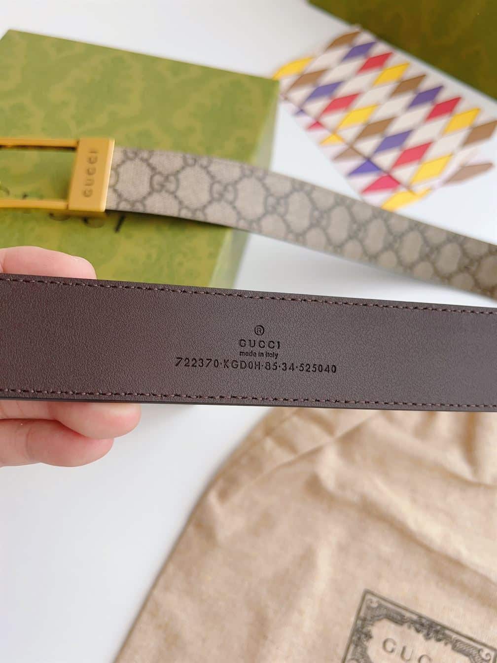 GUCCI GG BELT WITH RECTANGULAR BUCKLE – GB045