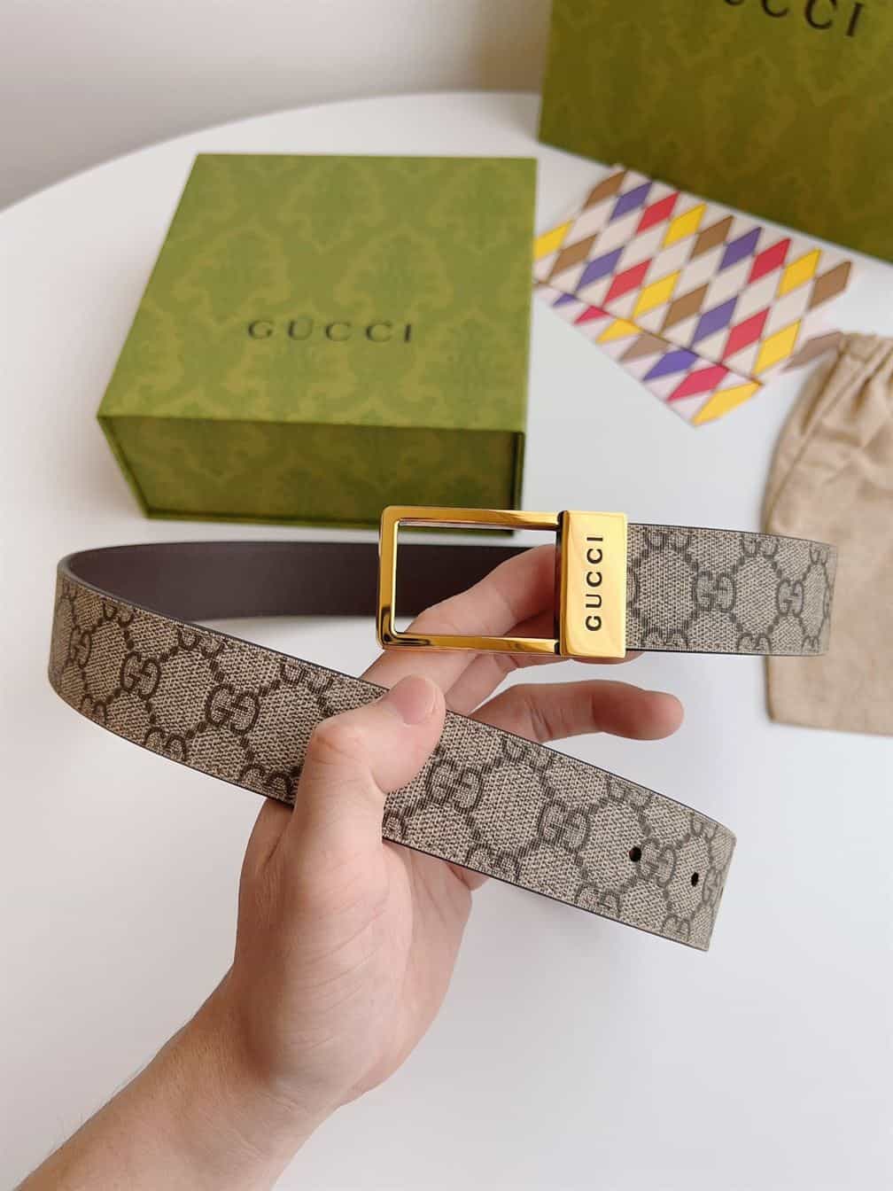 GUCCI GG BELT WITH RECTANGULAR BUCKLE – GB045