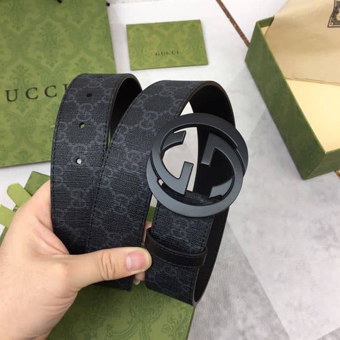 GUCCI MEN’S BLACK GG SUPREME BELT WITH G BUCKLE – GB001